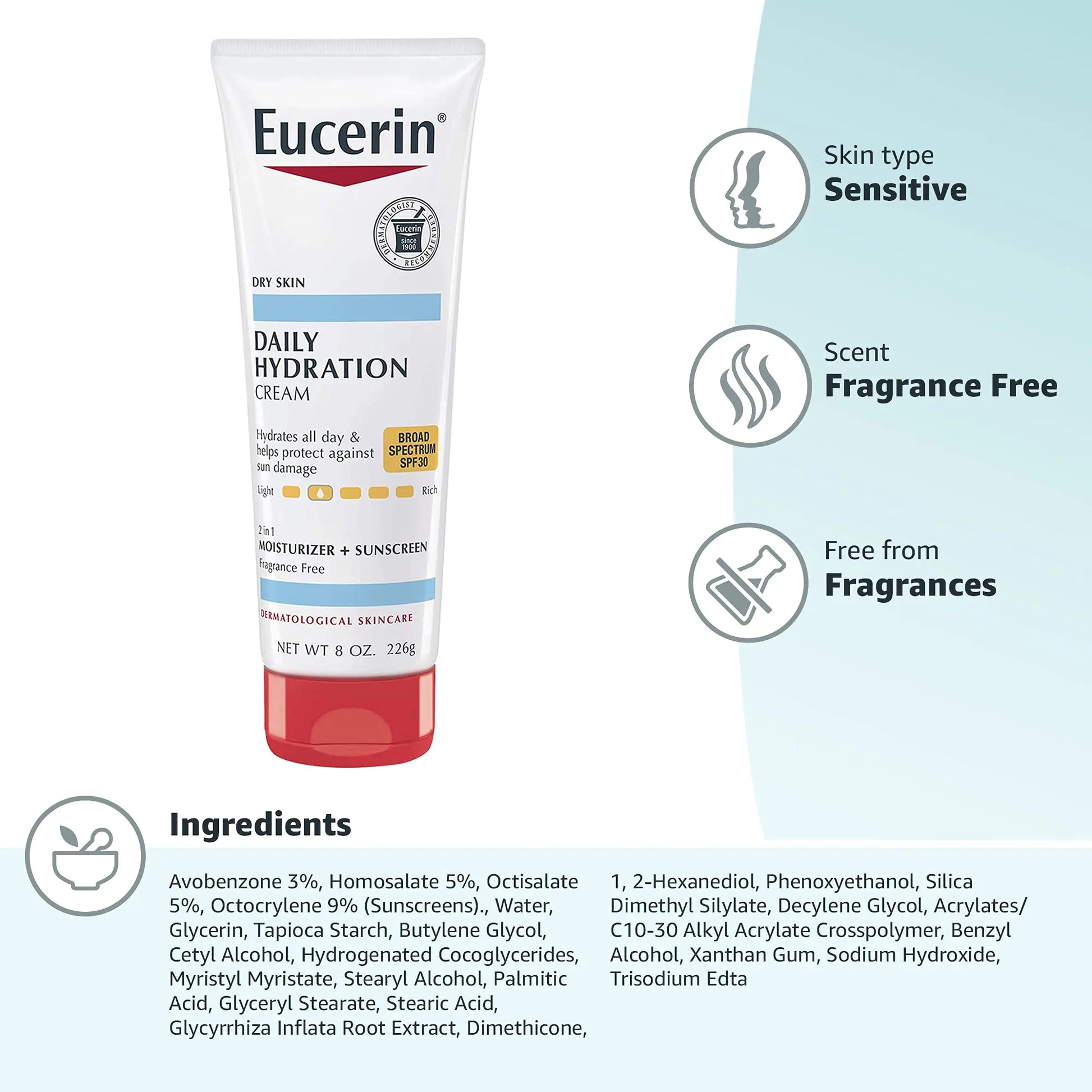 Eucerin Daily Hydration Broad Spectrum SPF 30 Sunscreen Body Cream for Dry Skin - moist beauty