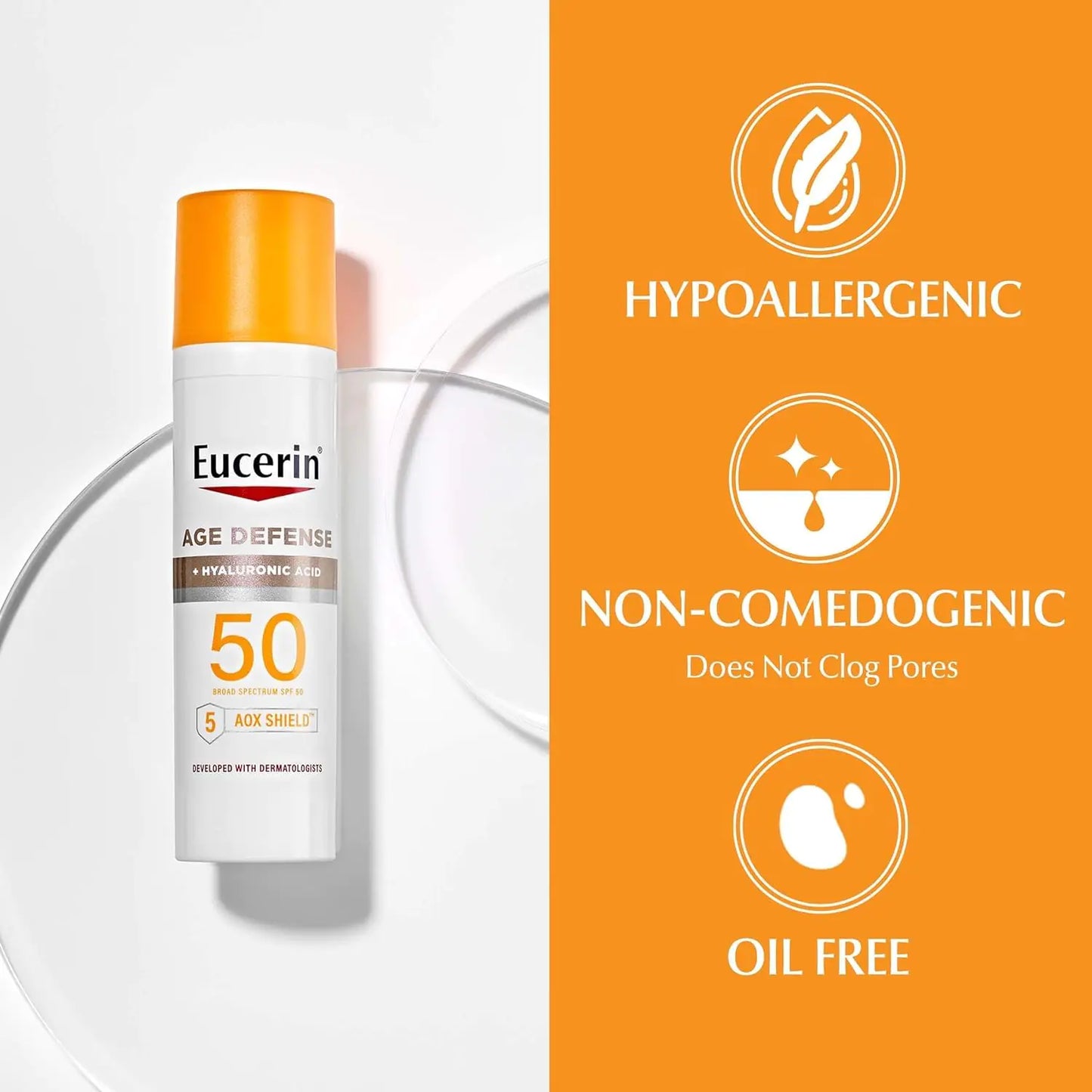 Eucerin Sun Age Defense SPF 50 Face Sunscreen Lotion, Hypoallergenic - moist beauty