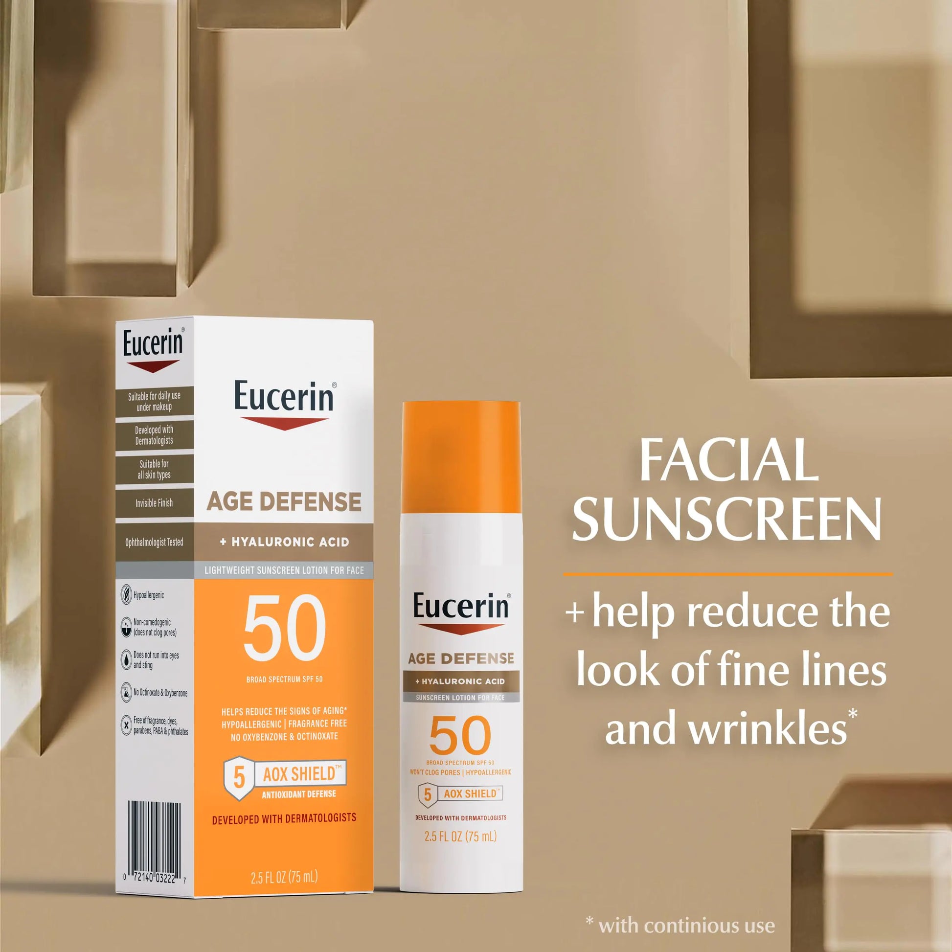 Eucerin Sun Age Defense SPF 50 Face Sunscreen Lotion, Hypoallergenic - moist beauty