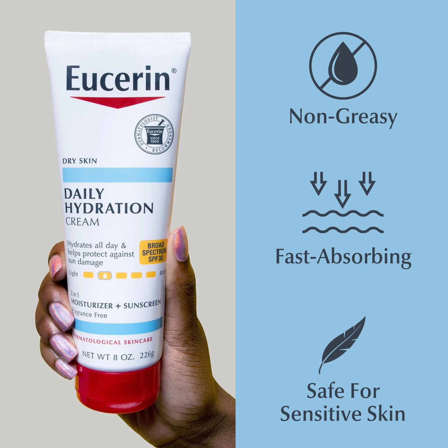 Eucerin Daily Hydration Broad Spectrum SPF 30 Sunscreen Body Cream for Dry Skin - moist beauty